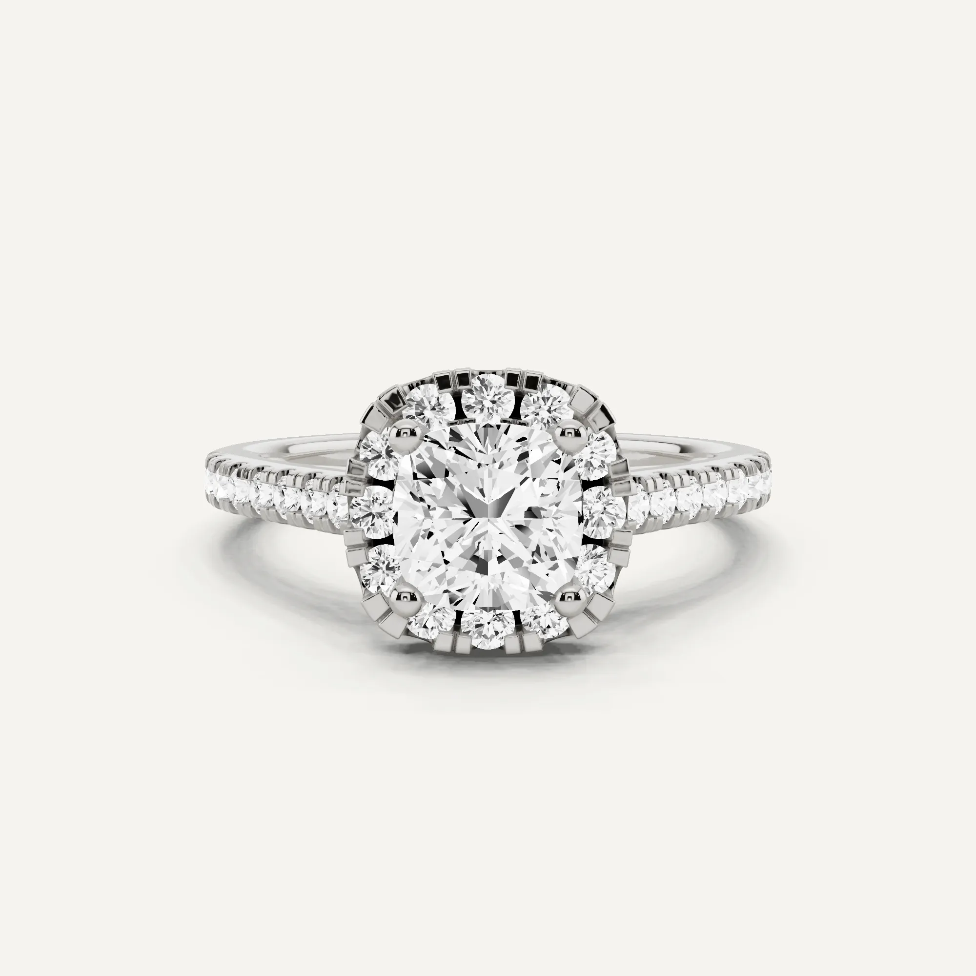 1 1/2 ctw Cushion Diamond French Pave Halo Engagement Ring