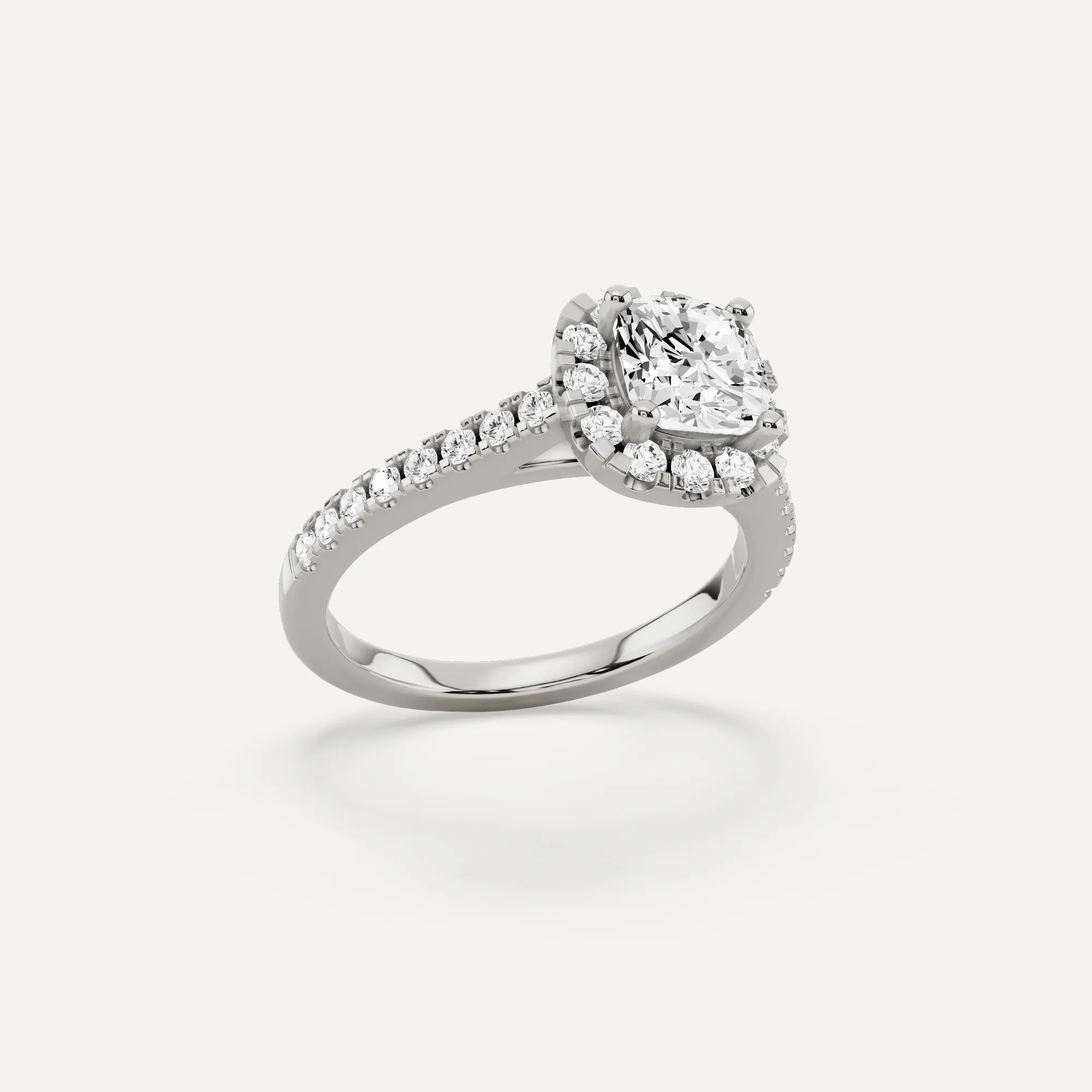 1 1/2 ctw Cushion Diamond French Pave Halo Engagement Ring