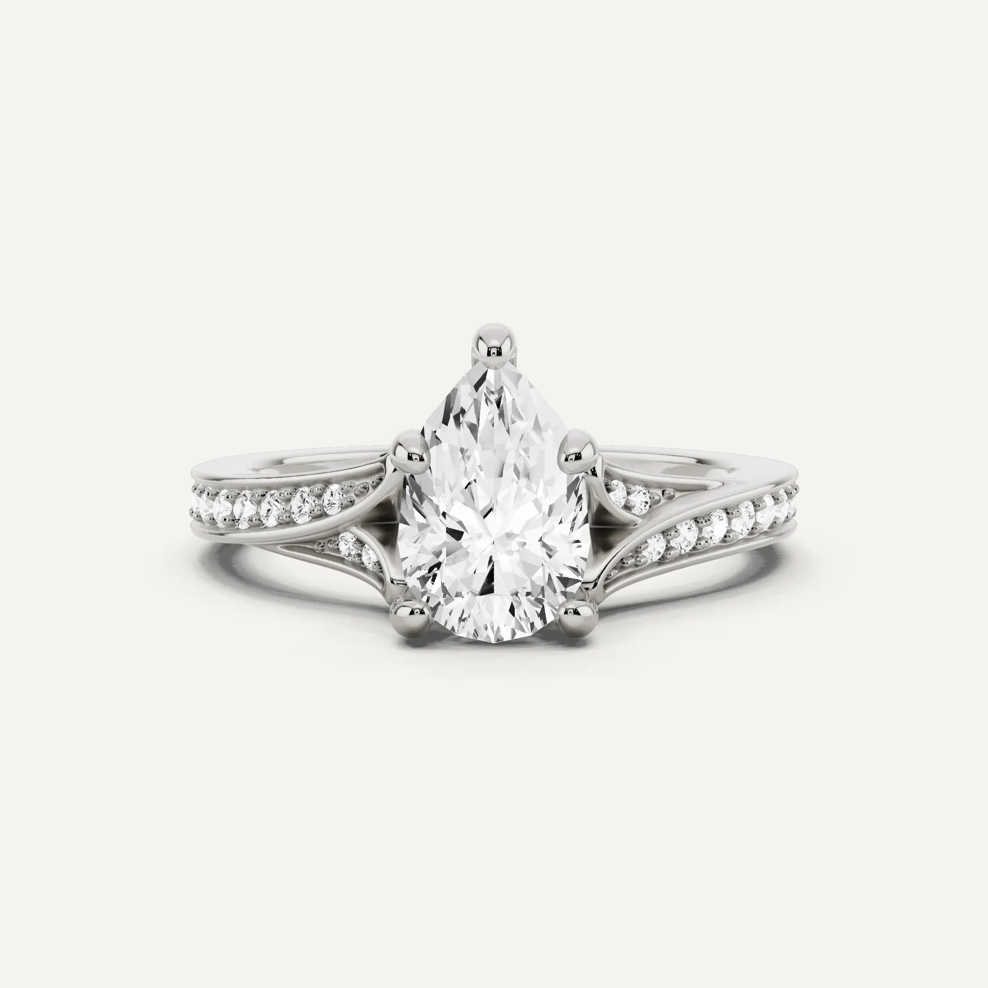 1 1/6 ctw Pear Diamond Contemporary Split Shank Side Stone Engagement Ring