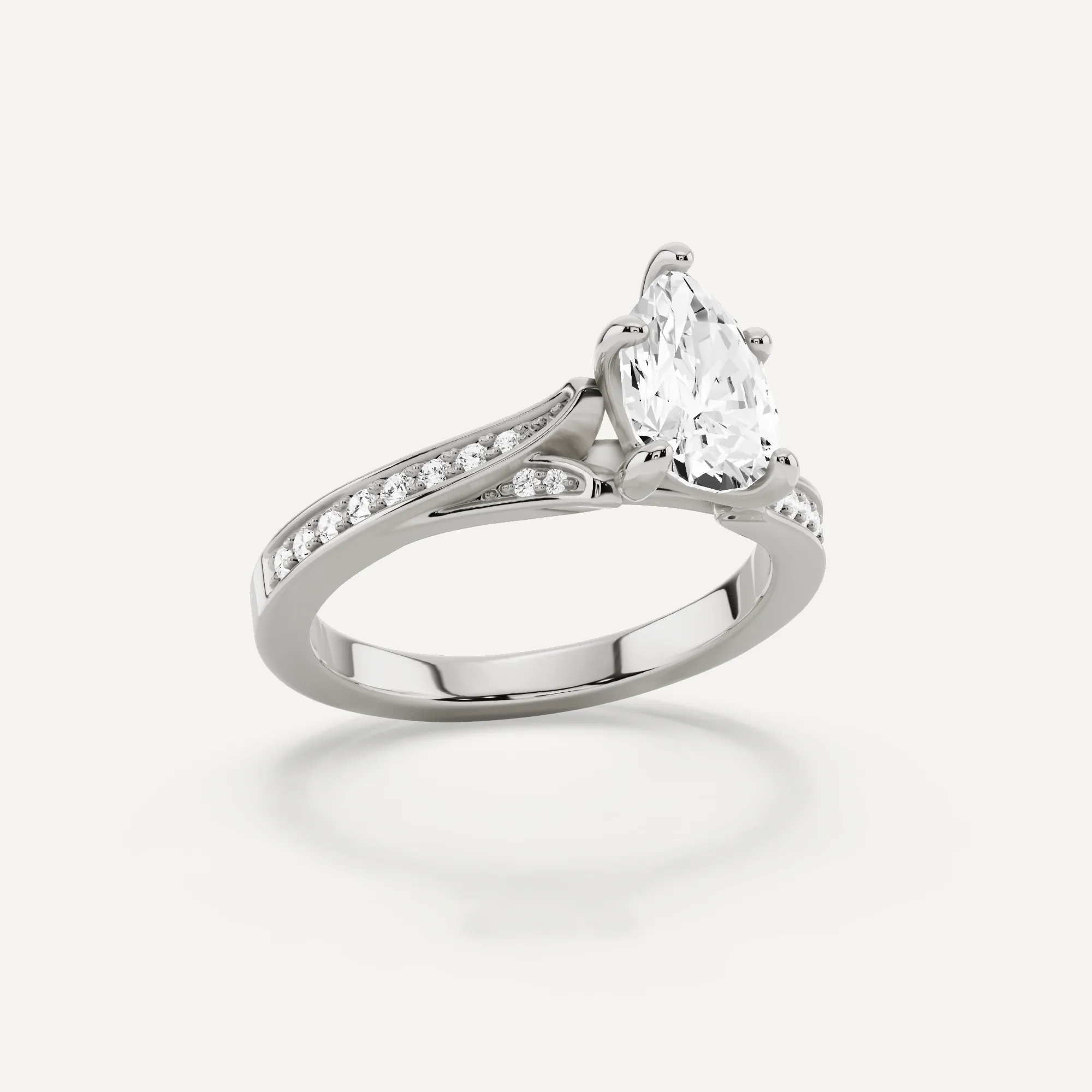 1 1/6 ctw Pear Diamond Contemporary Split Shank Side Stone Engagement Ring