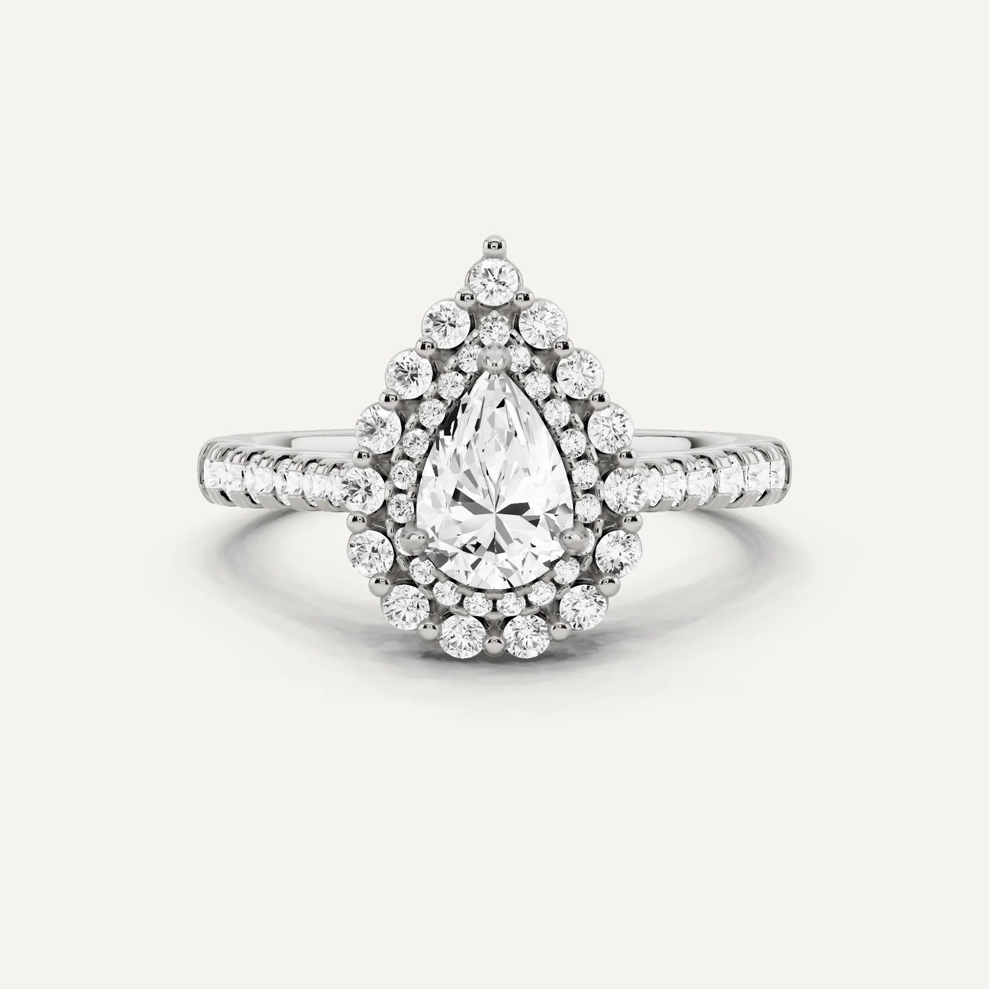 1 ctw Pear Diamond Double Scalloped Halo Engagement Ring