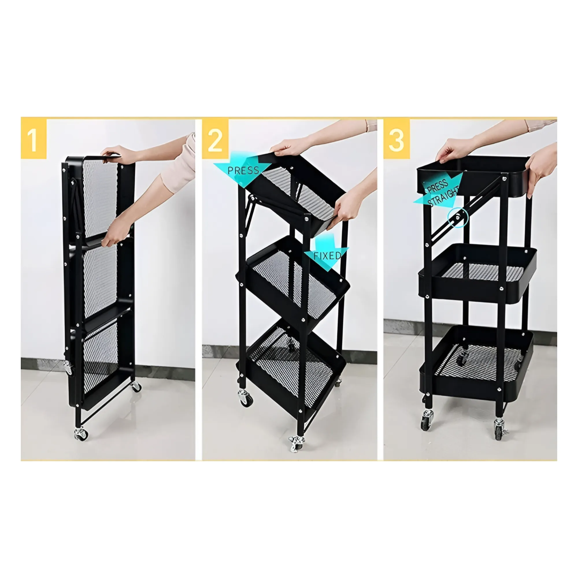 3-Tier Multifunctional Foldable Storage Trolley with Caster Wheels F15-9-1