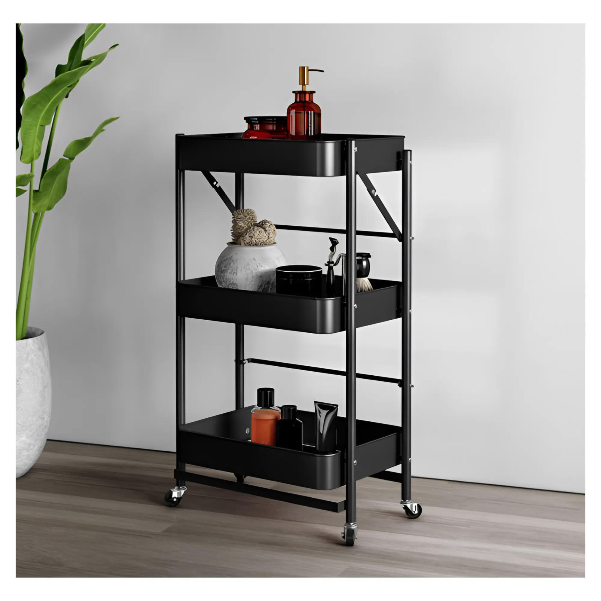 3-Tier Multifunctional Foldable Storage Trolley with Caster Wheels F15-9-1