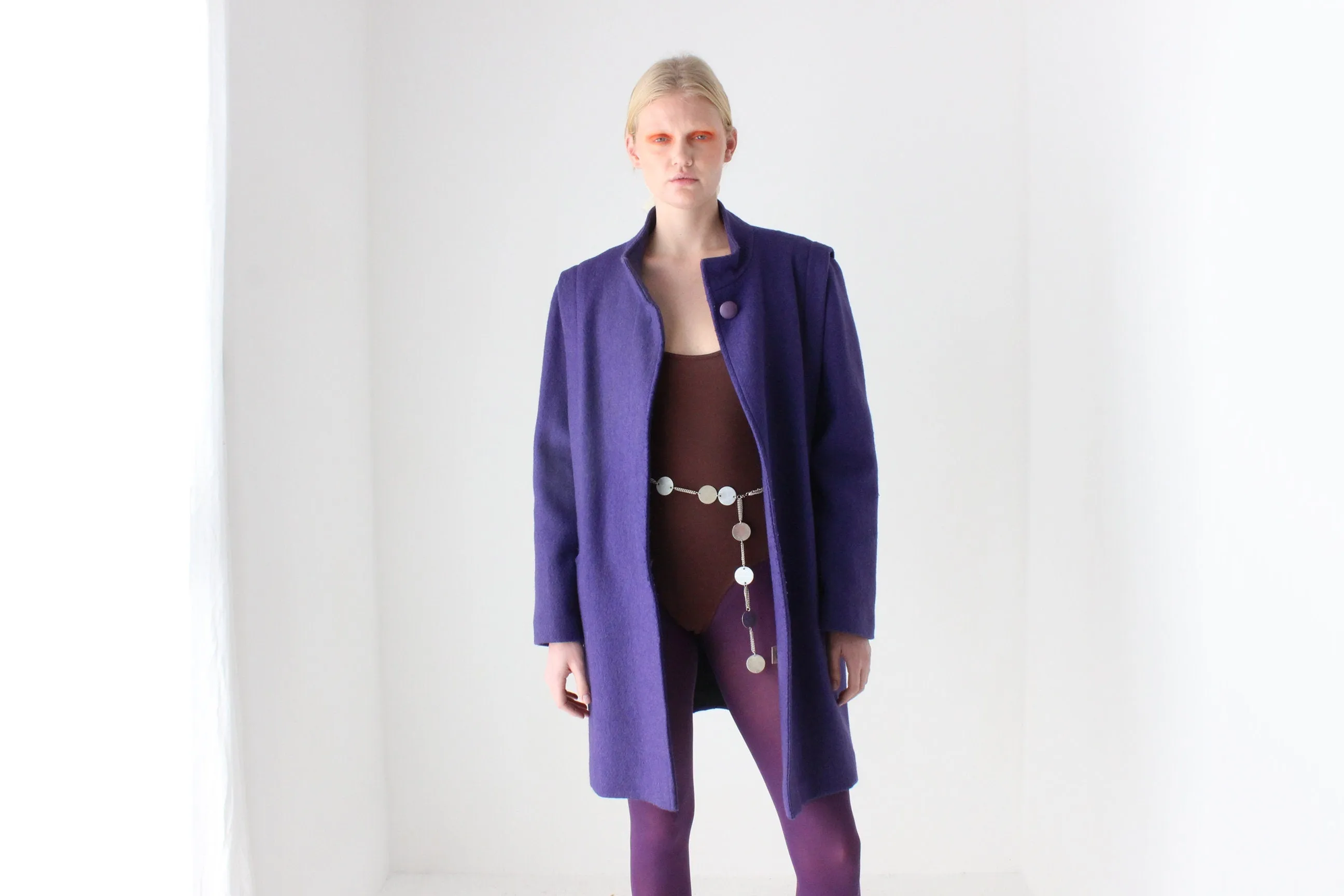 80s Royal Purple Wool Blend Dramatic Bold Coat