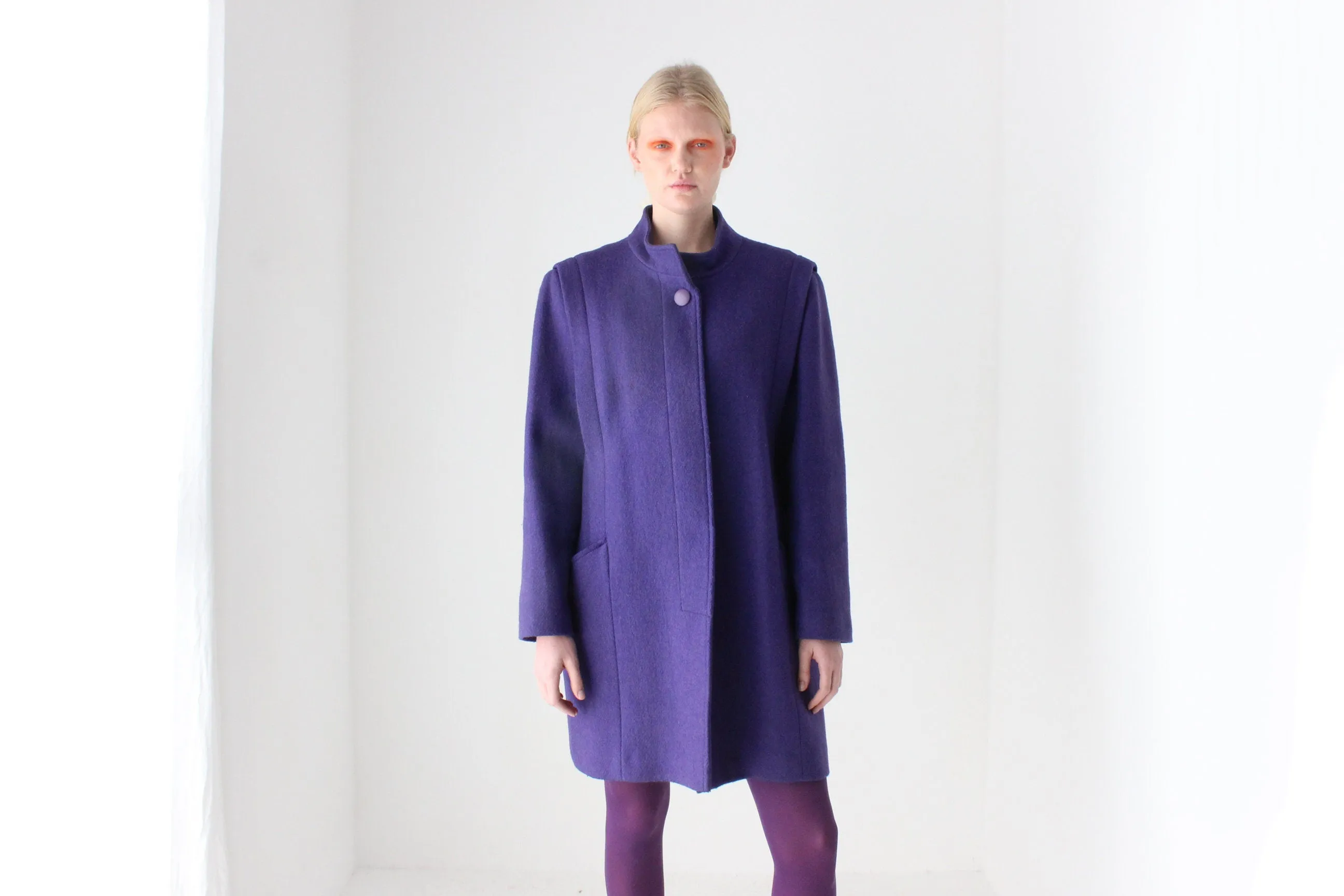 80s Royal Purple Wool Blend Dramatic Bold Coat