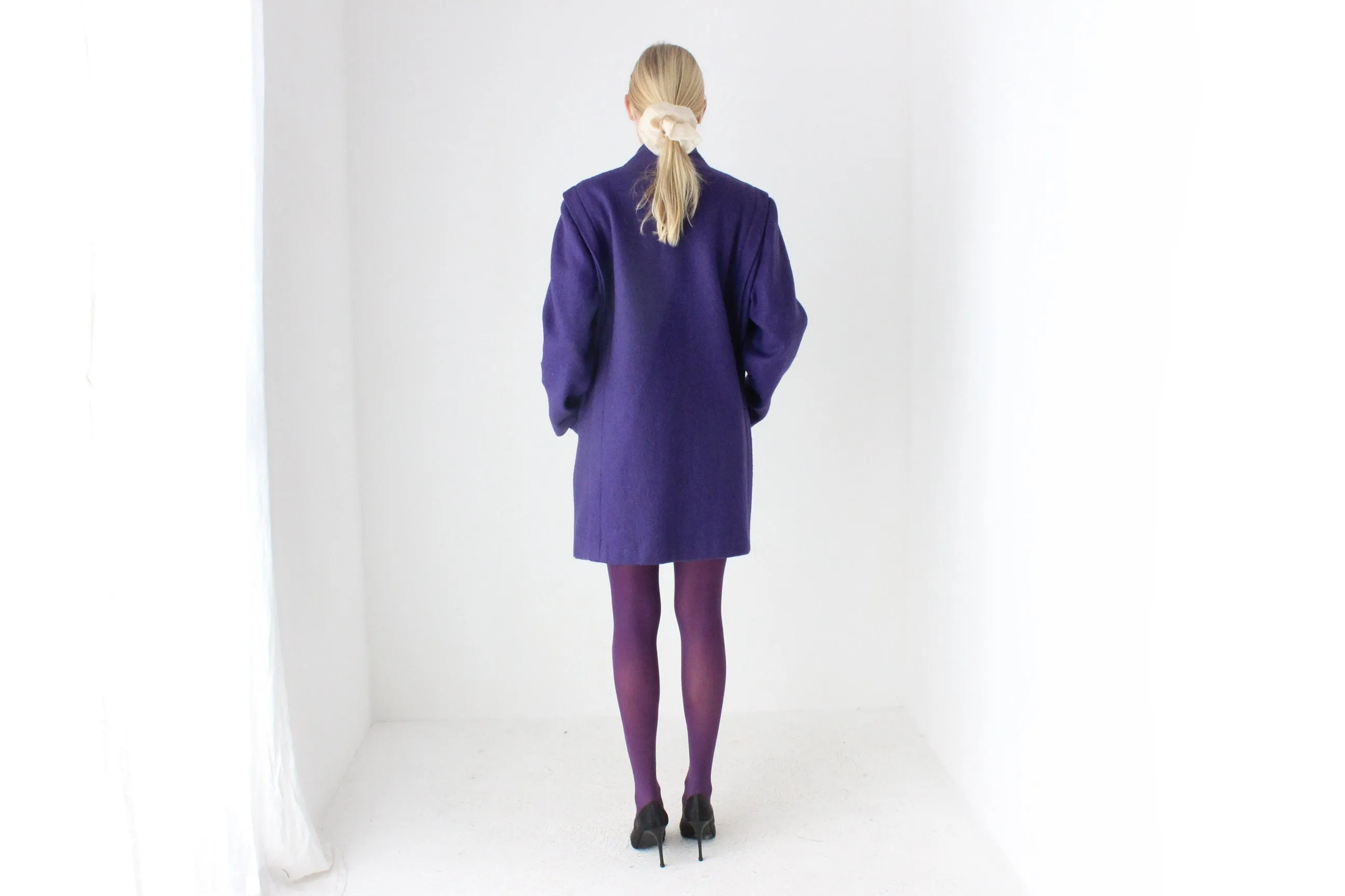 80s Royal Purple Wool Blend Dramatic Bold Coat