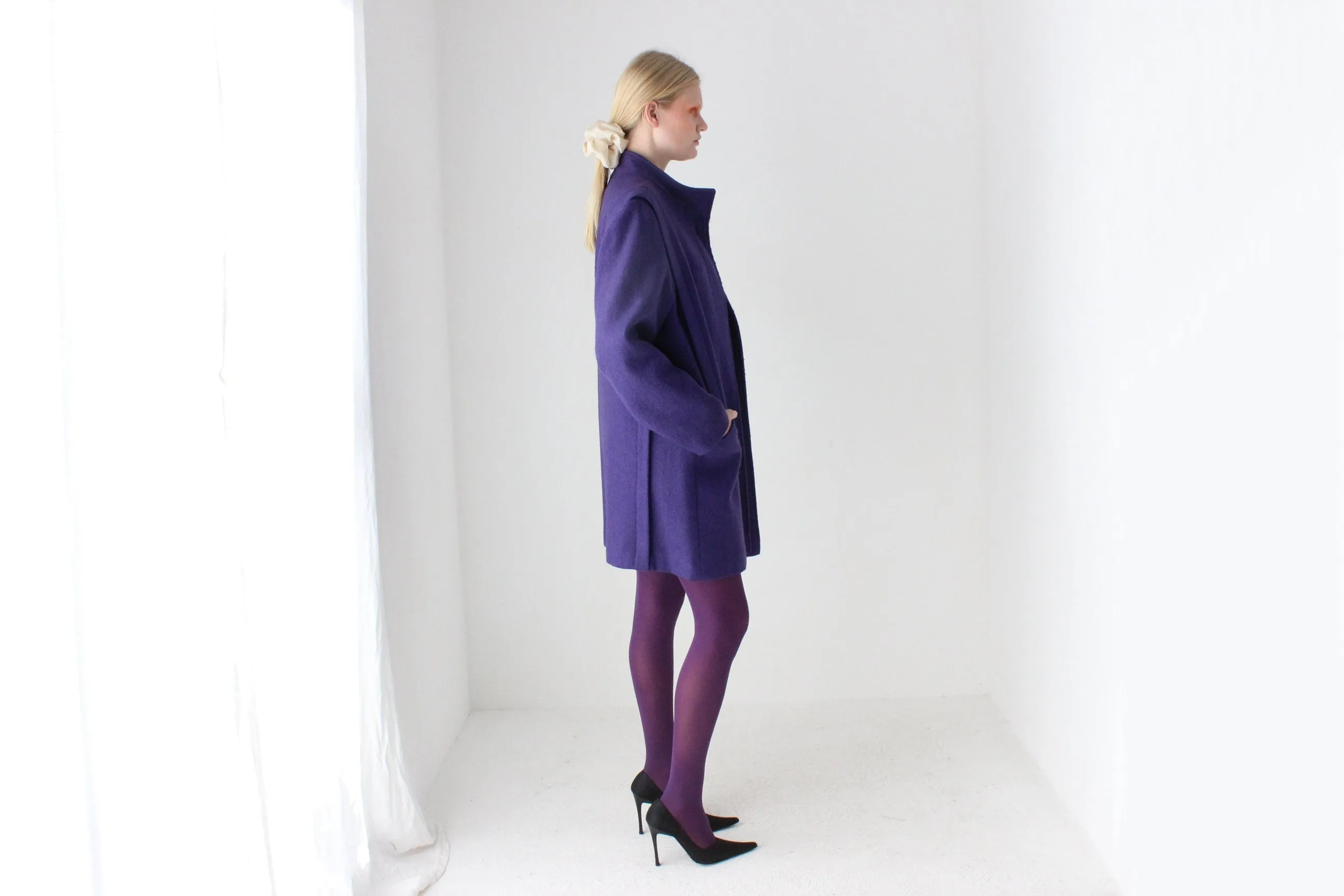 80s Royal Purple Wool Blend Dramatic Bold Coat