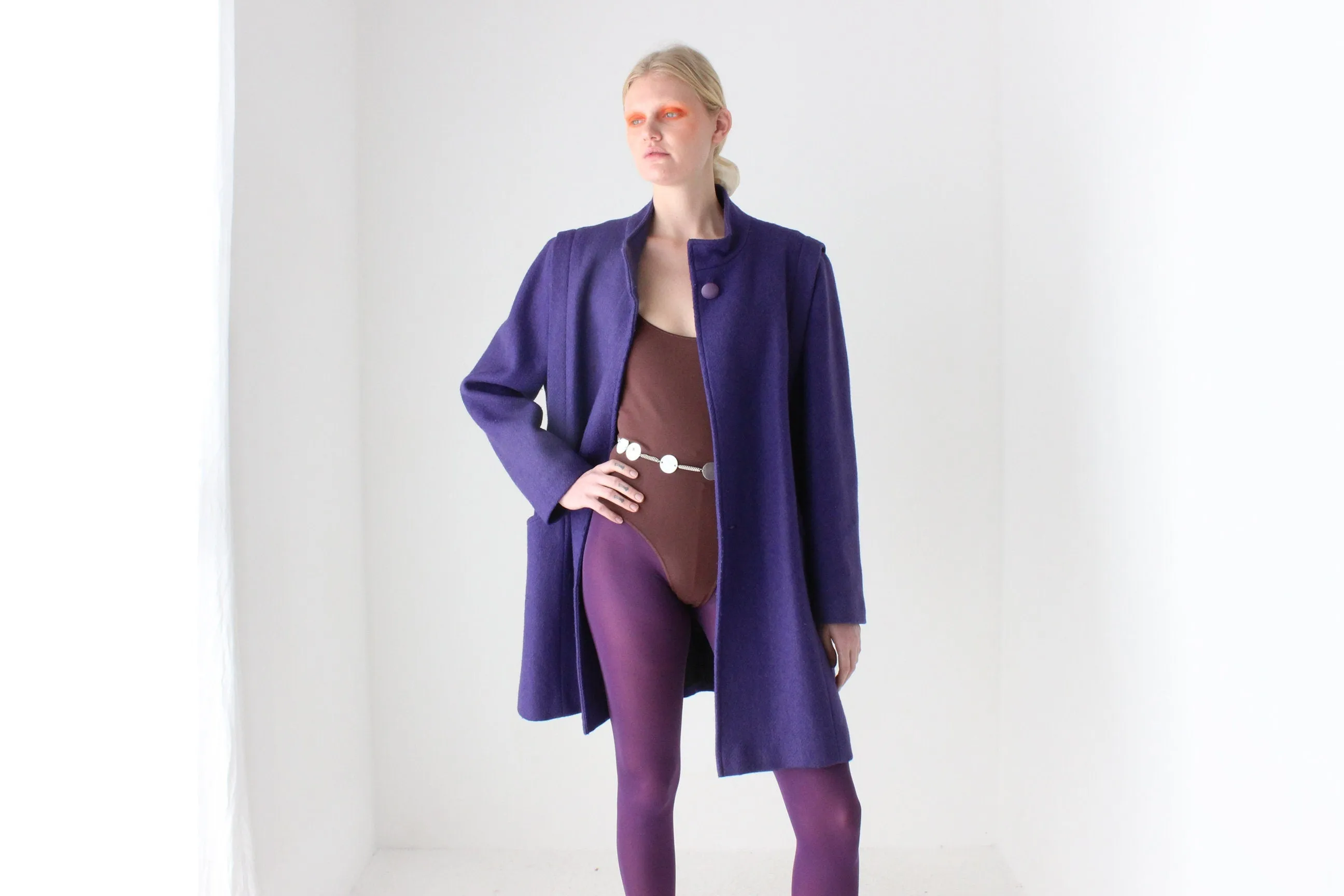 80s Royal Purple Wool Blend Dramatic Bold Coat