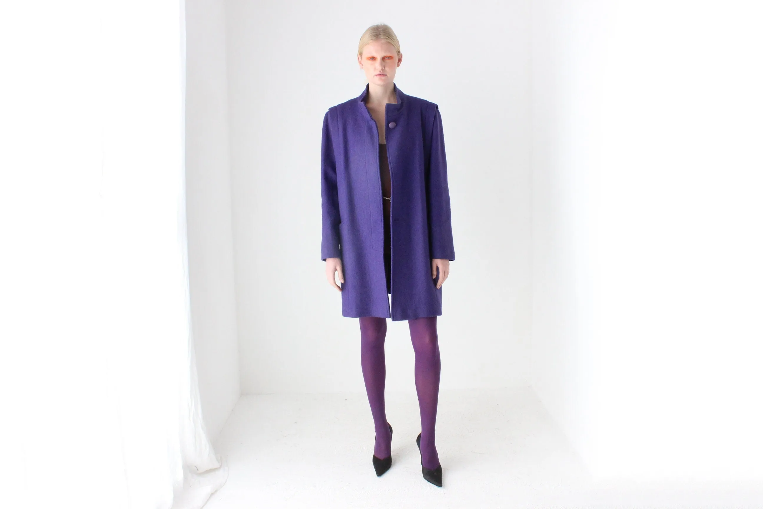 80s Royal Purple Wool Blend Dramatic Bold Coat