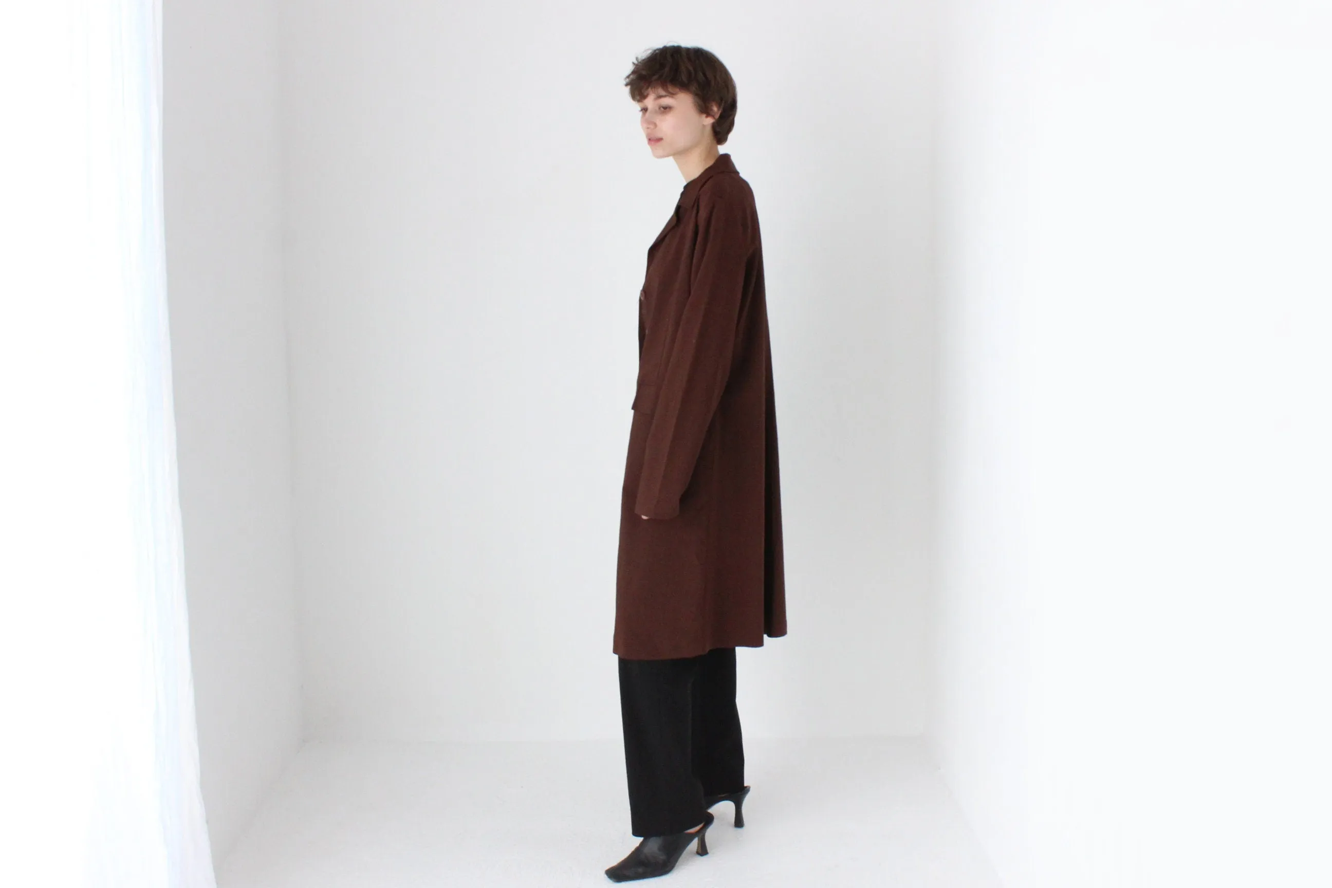 90s Chocolate Lightweight Boxy Button Up Trench Coat