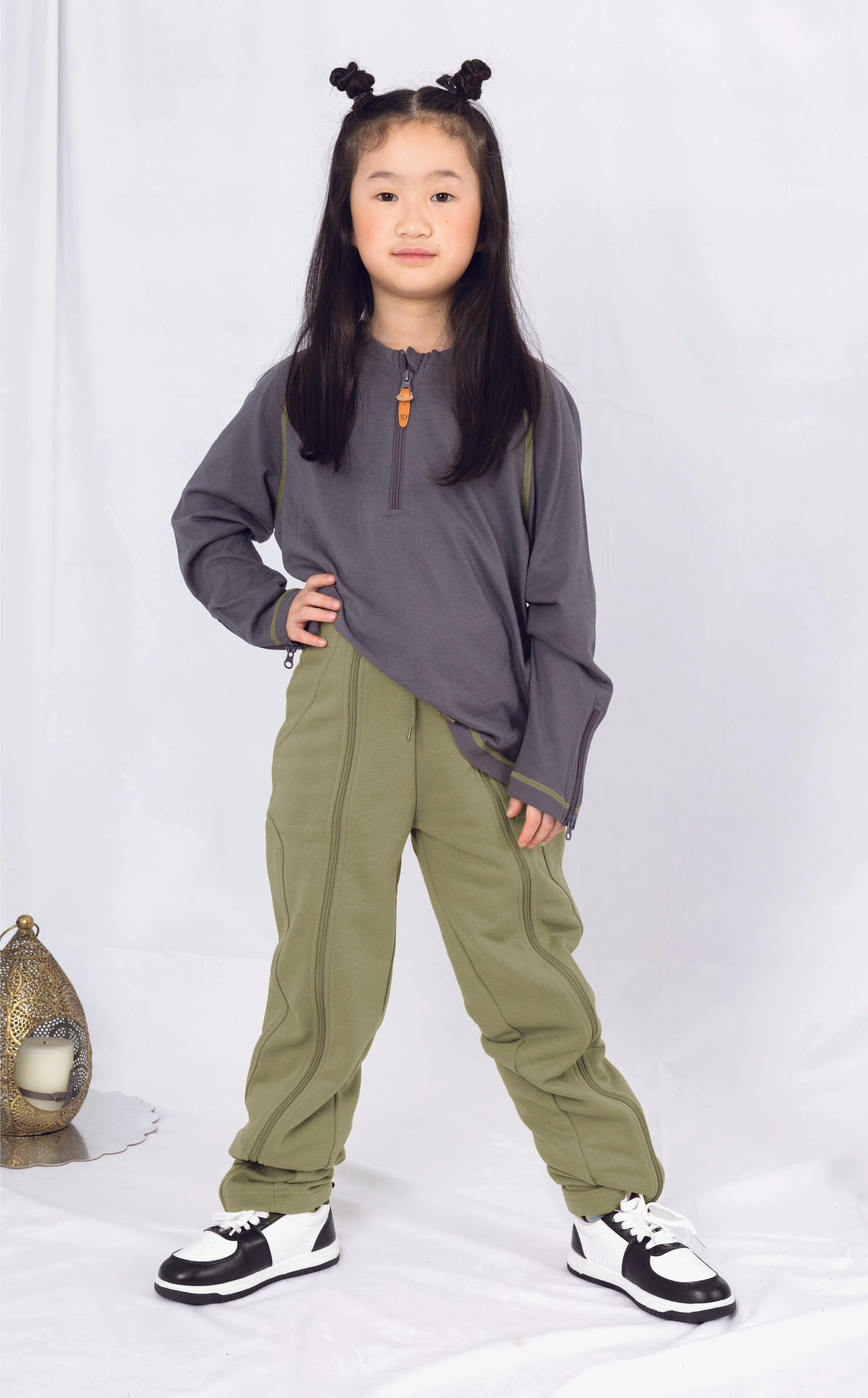 Adaptive Kids Sweatpants with Full-Leg Zippers for Easy Undressing