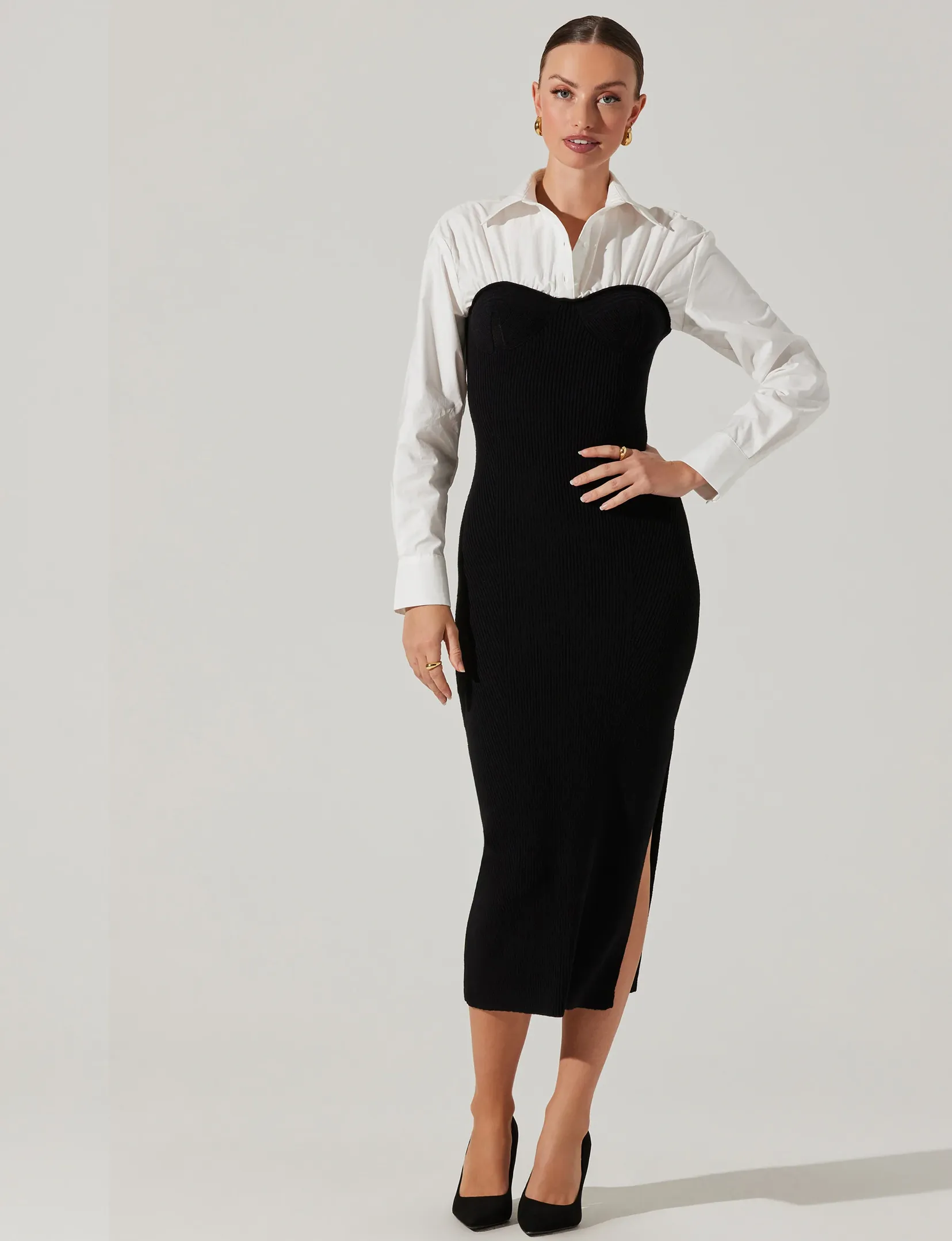 Allyn Sweater Dress, Black/White