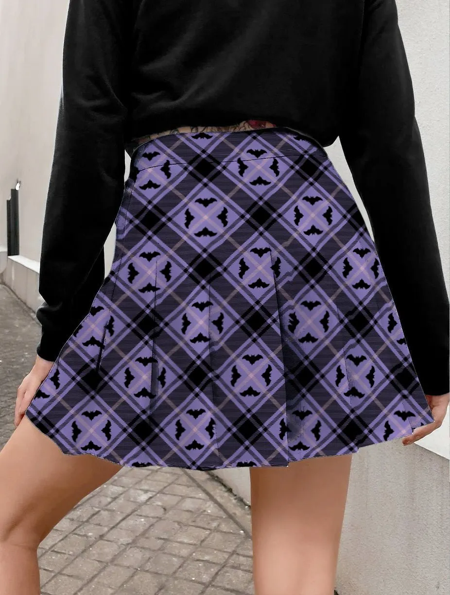 Alt Bat Plaid Pleated Skirt