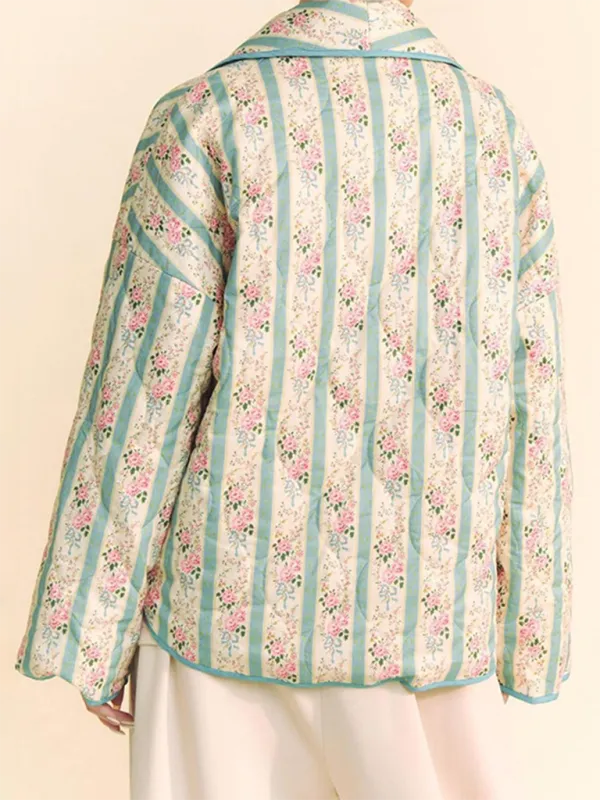 Artistic Floral Quilted Shawl Jacket Boho Throw-On