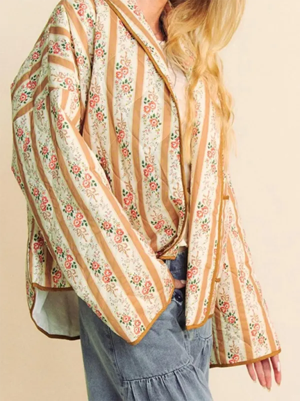 Artistic Floral Quilted Shawl Jacket Boho Throw-On