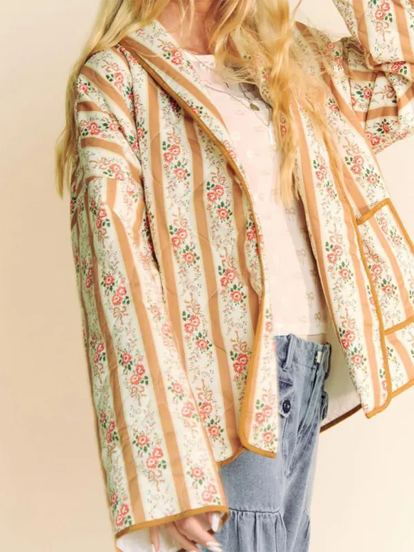 Artistic Floral Quilted Shawl Jacket Boho Throw-On