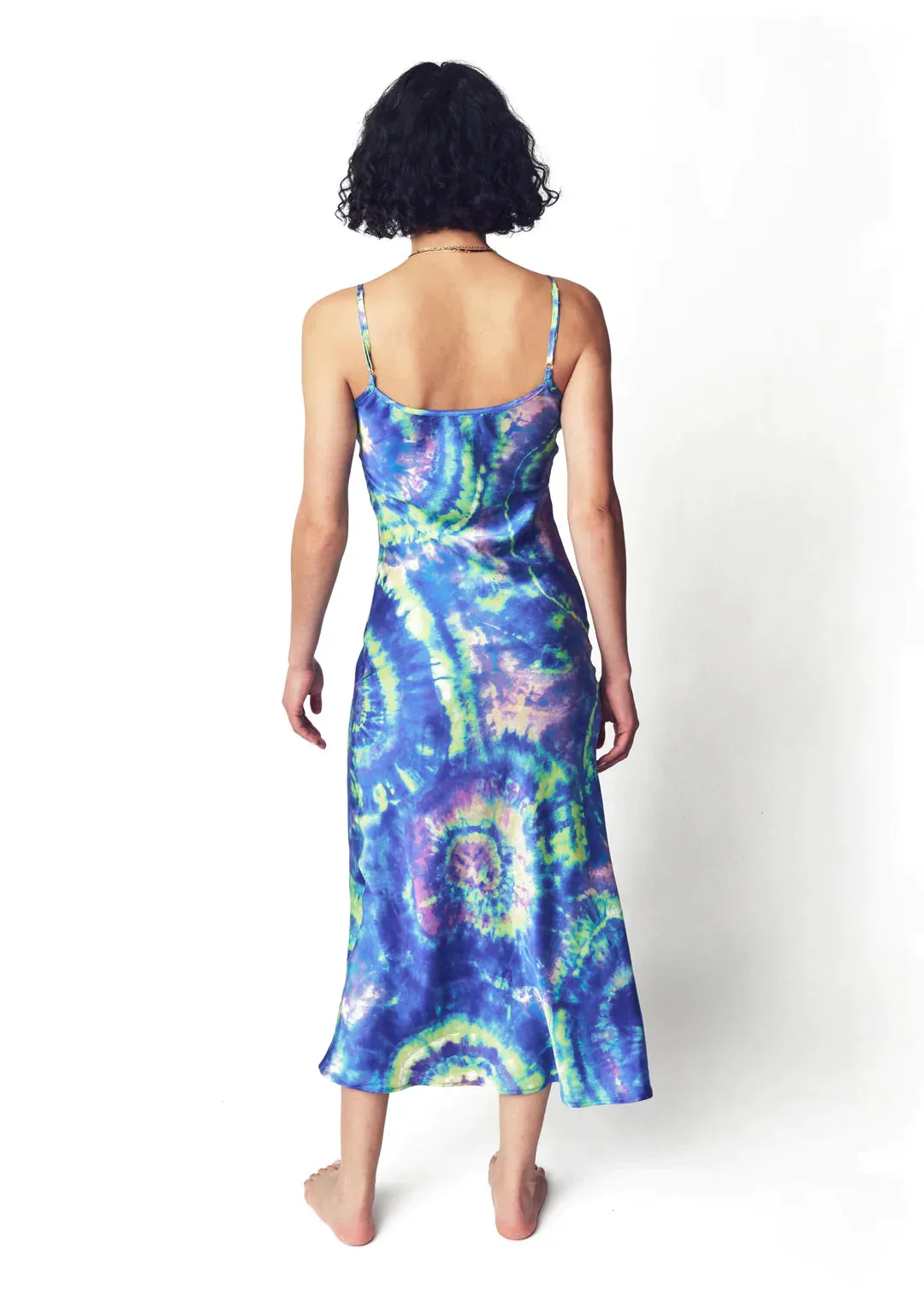 Aura Psychedelic Silk Slip Midi Dress