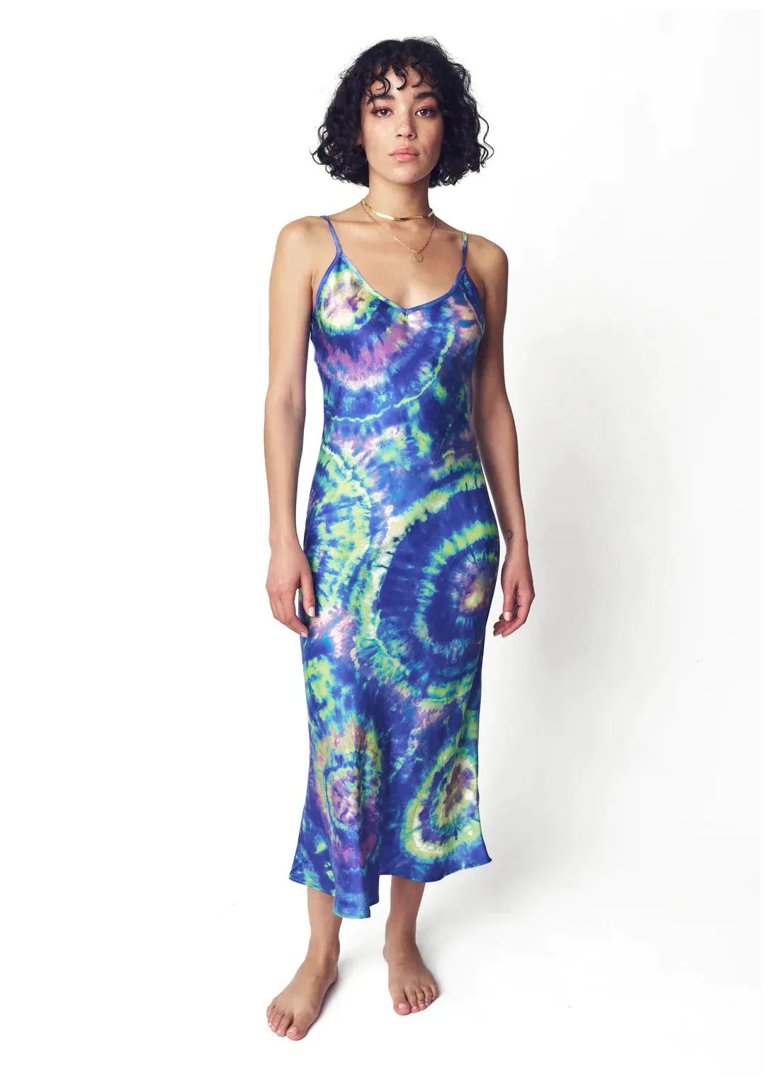 Aura Psychedelic Silk Slip Midi Dress