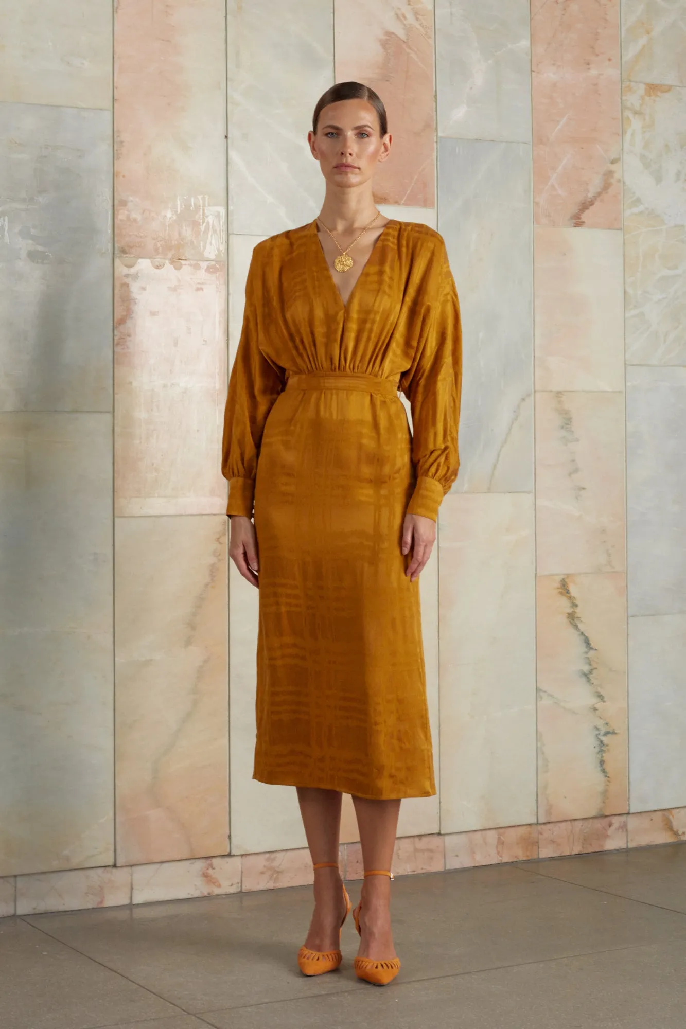 BECA orange cupro midi dress