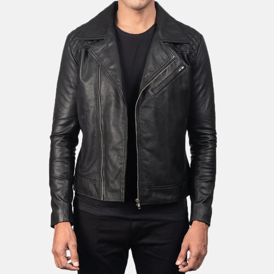 BIKER-1417 MUSH Quilted Black Leather Biker Jacket