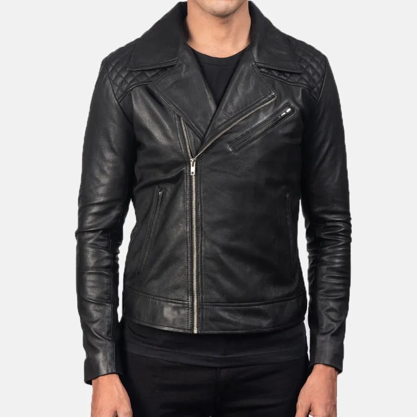 BIKER-1417 MUSH Quilted Black Leather Biker Jacket