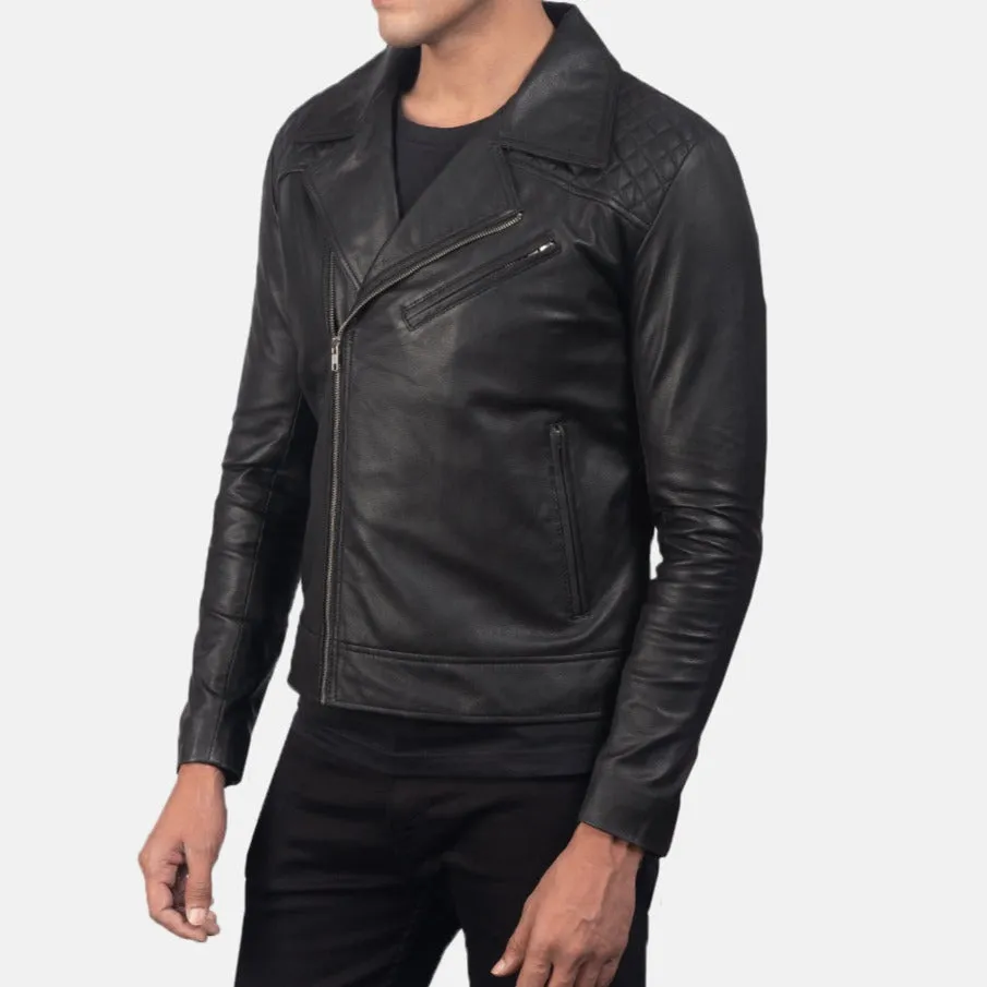 BIKER-1417 MUSH Quilted Black Leather Biker Jacket