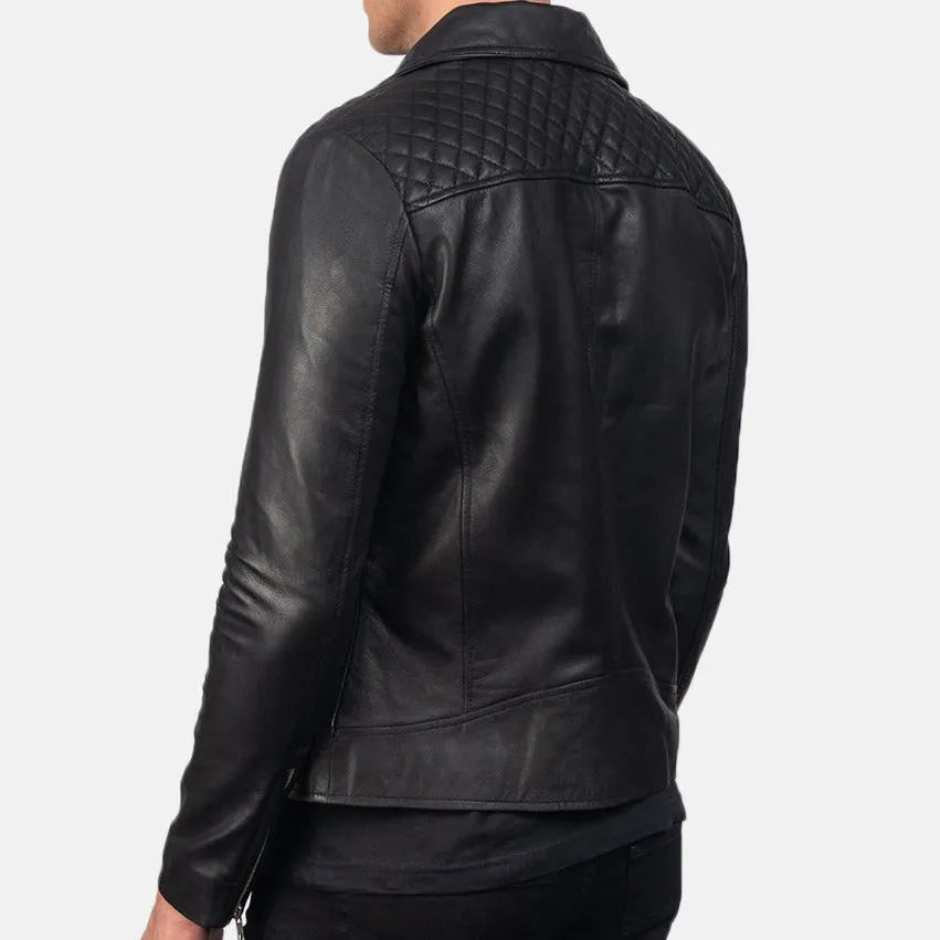 BIKER-1417 MUSH Quilted Black Leather Biker Jacket