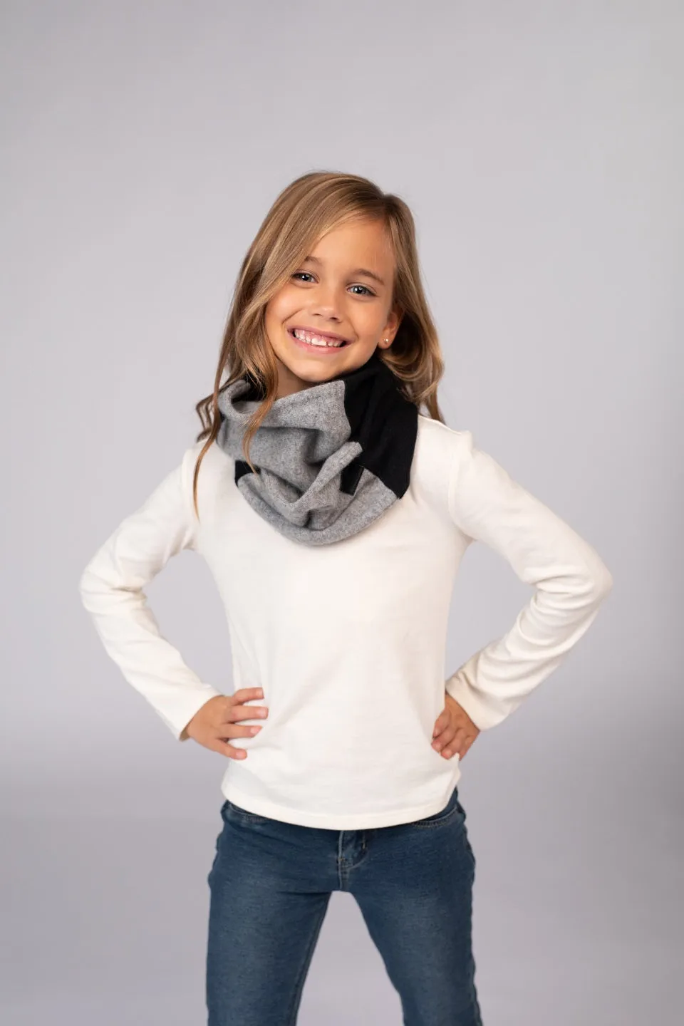 Black and Gray - Cashmere Infinity Scarf for Kids