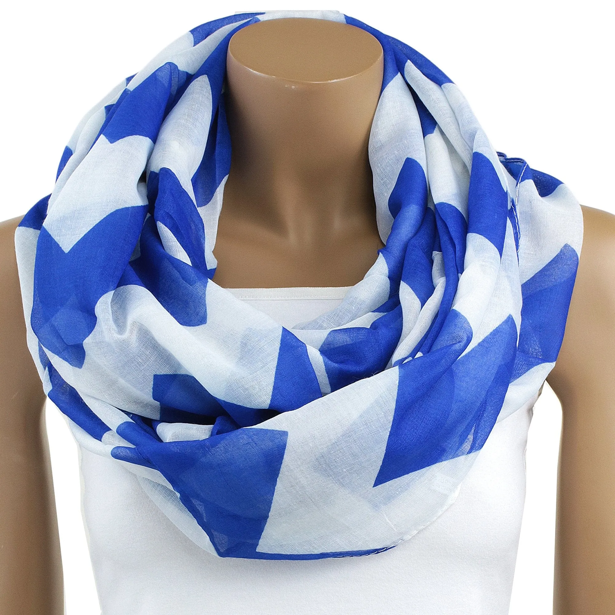 Blue and White Chevron Scarf