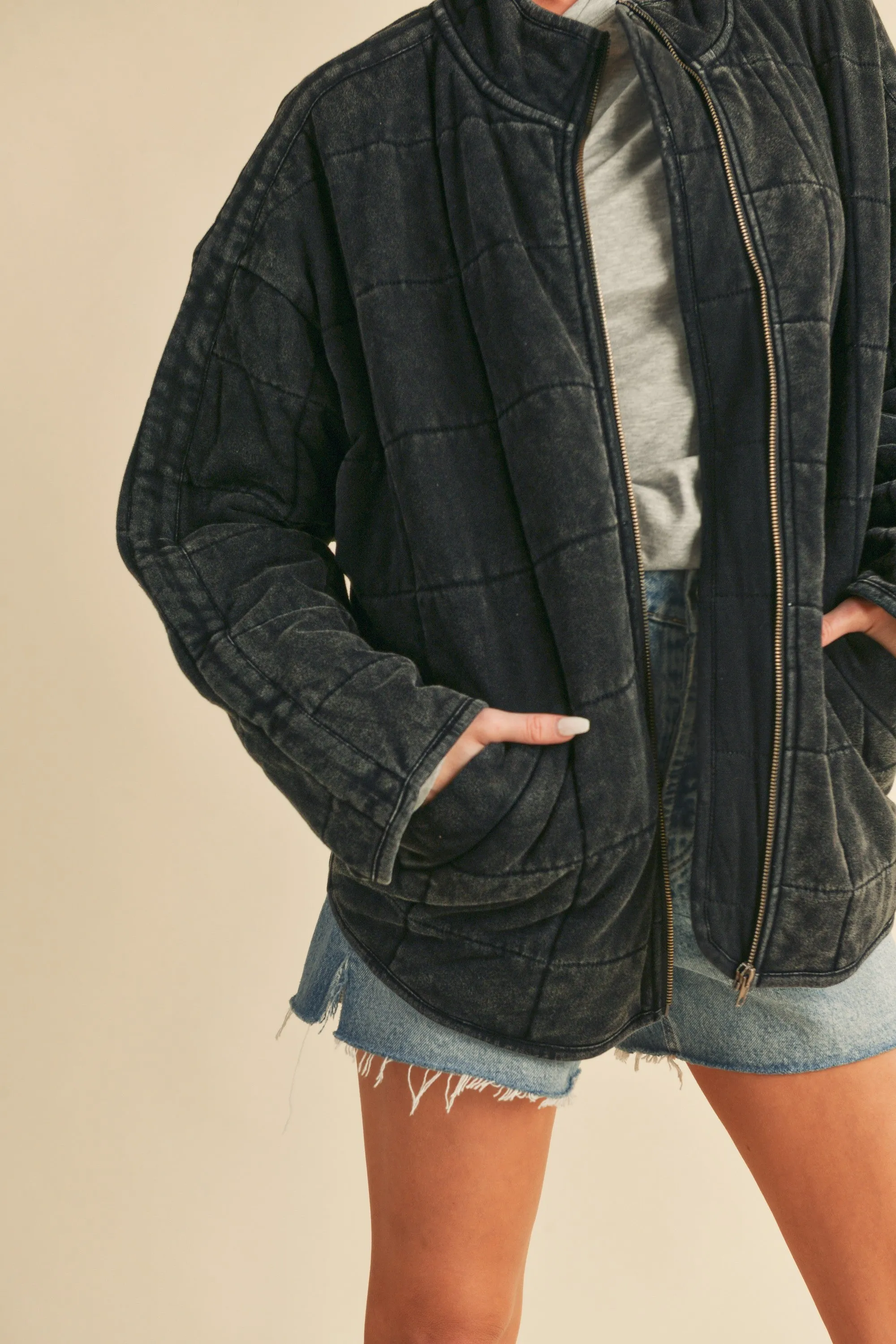 Brynne Quilted Dolman Jacket: Black