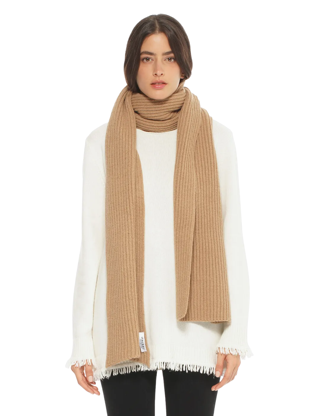 Cashmere & Wool Chunky Ribbed Scarf Camel