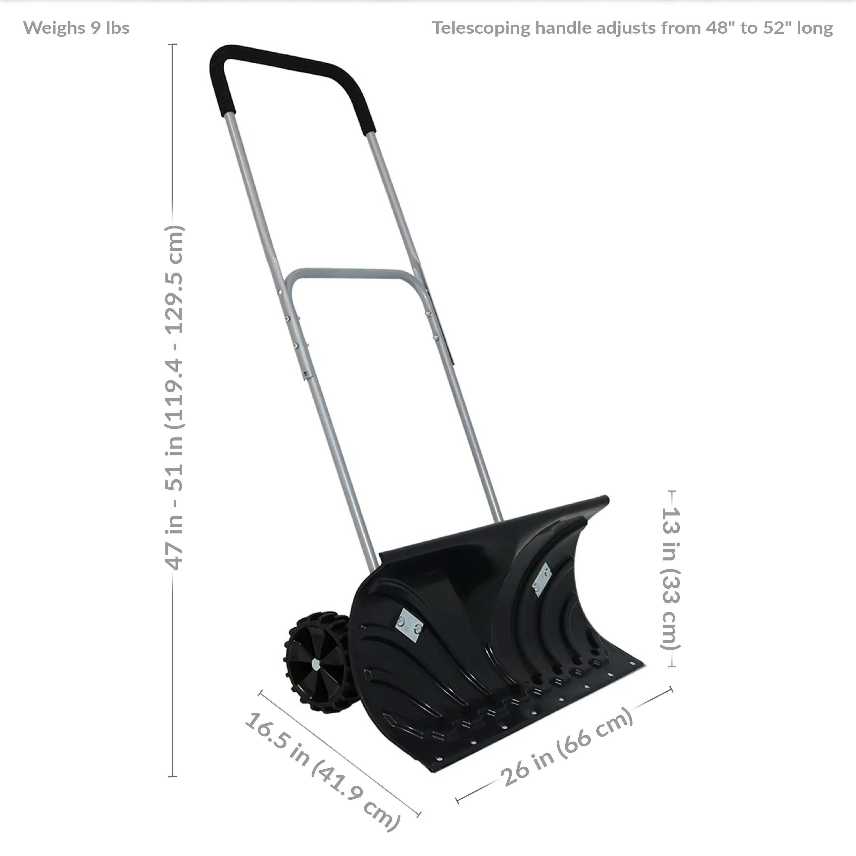 CASL Brands Heavy-Duty Snow Shovel with Wheels and Adjustable Handle