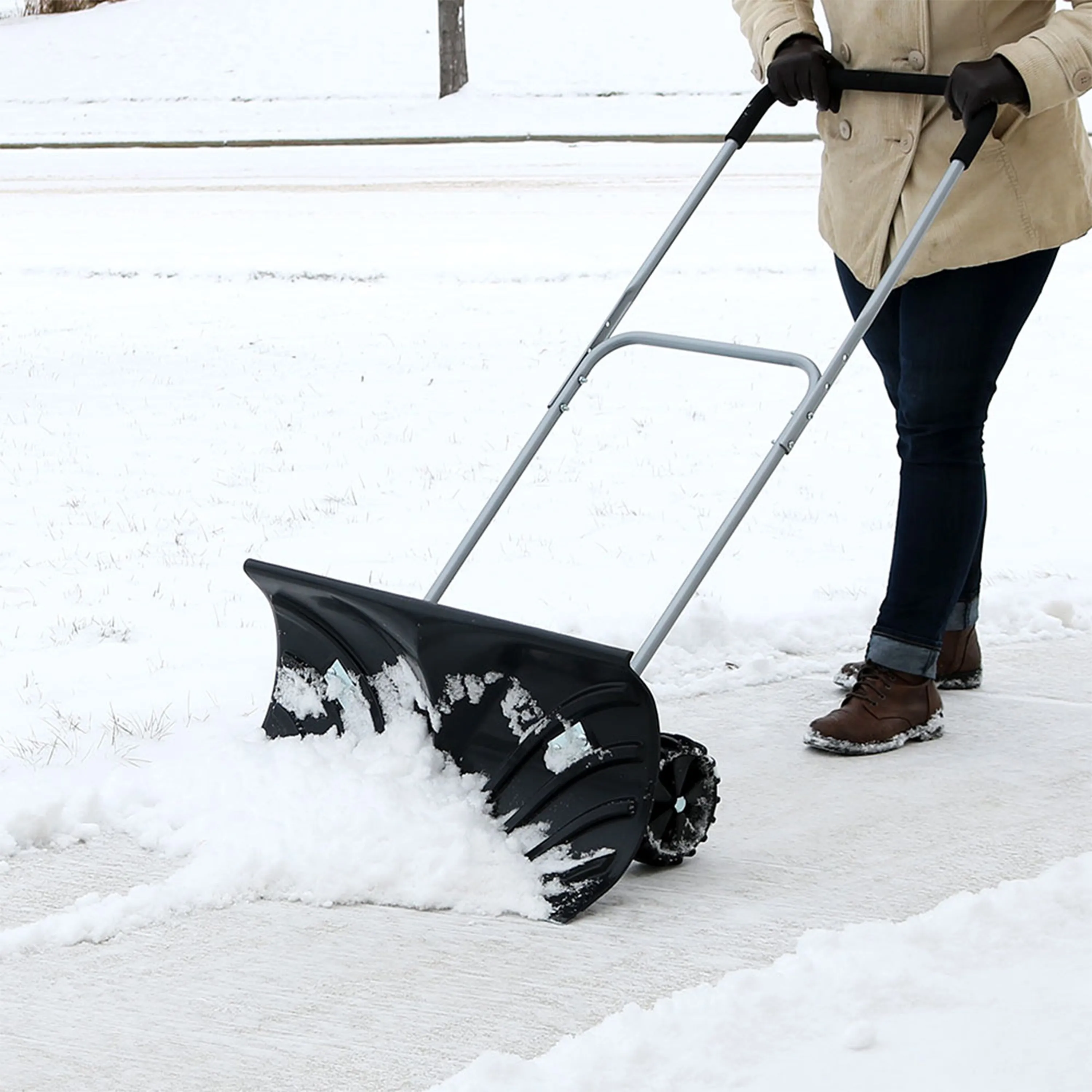 CASL Brands Heavy-Duty Snow Shovel with Wheels and Adjustable Handle