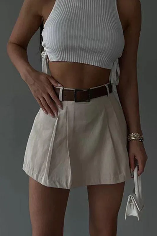 Chic Solid Color Pleated Mini Skirt