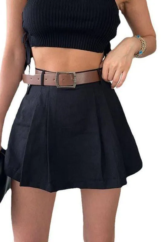 Chic Solid Color Pleated Mini Skirt