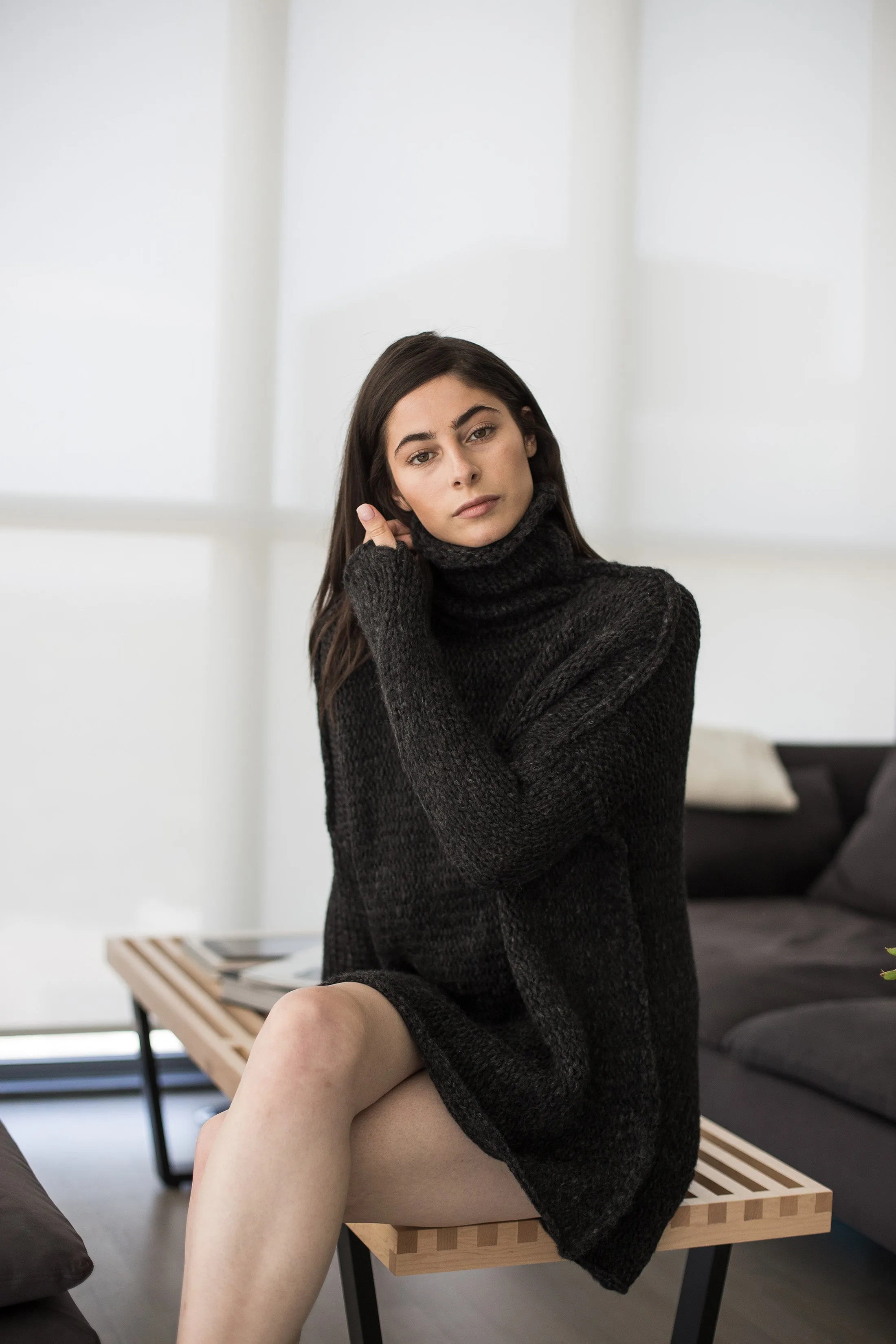 Chunky knit  Alpaca  Black  Charcoal  sweater .