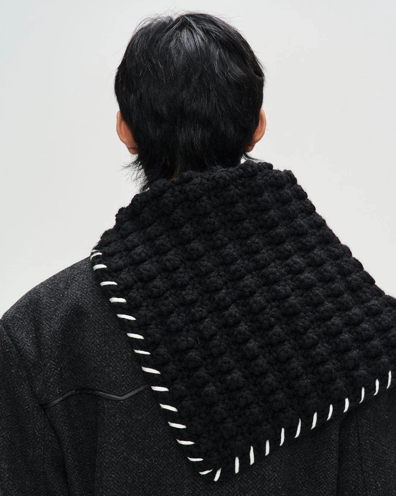 CHUNKY WOOL-BLEND HAND KNITTED SCARF aaa428u(BLACK)