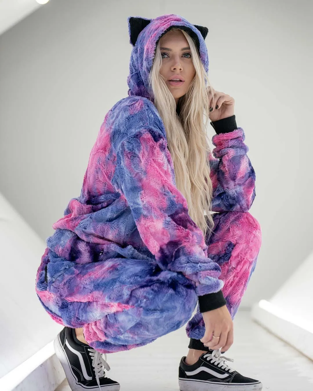 Classic Women's Fur Hoodie | Tie Dye Cotton Candy Kitty