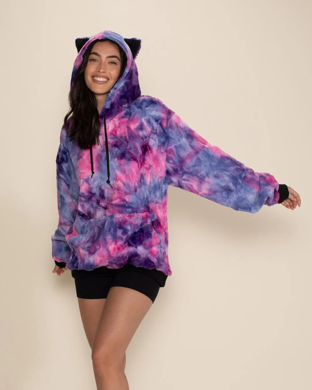 Classic Women's Fur Hoodie | Tie Dye Cotton Candy Kitty