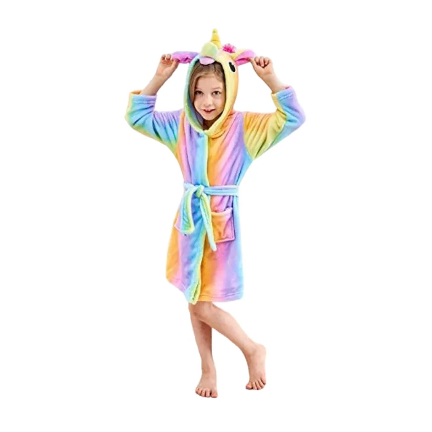 Colourful Rainbow Striped Unicorn Kids Bathrobe