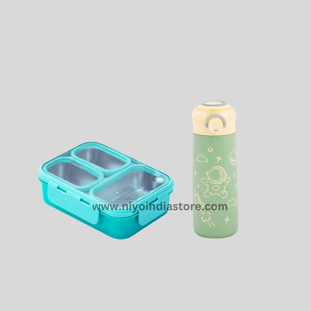 Combo of Lunch Box And Bottle - Green