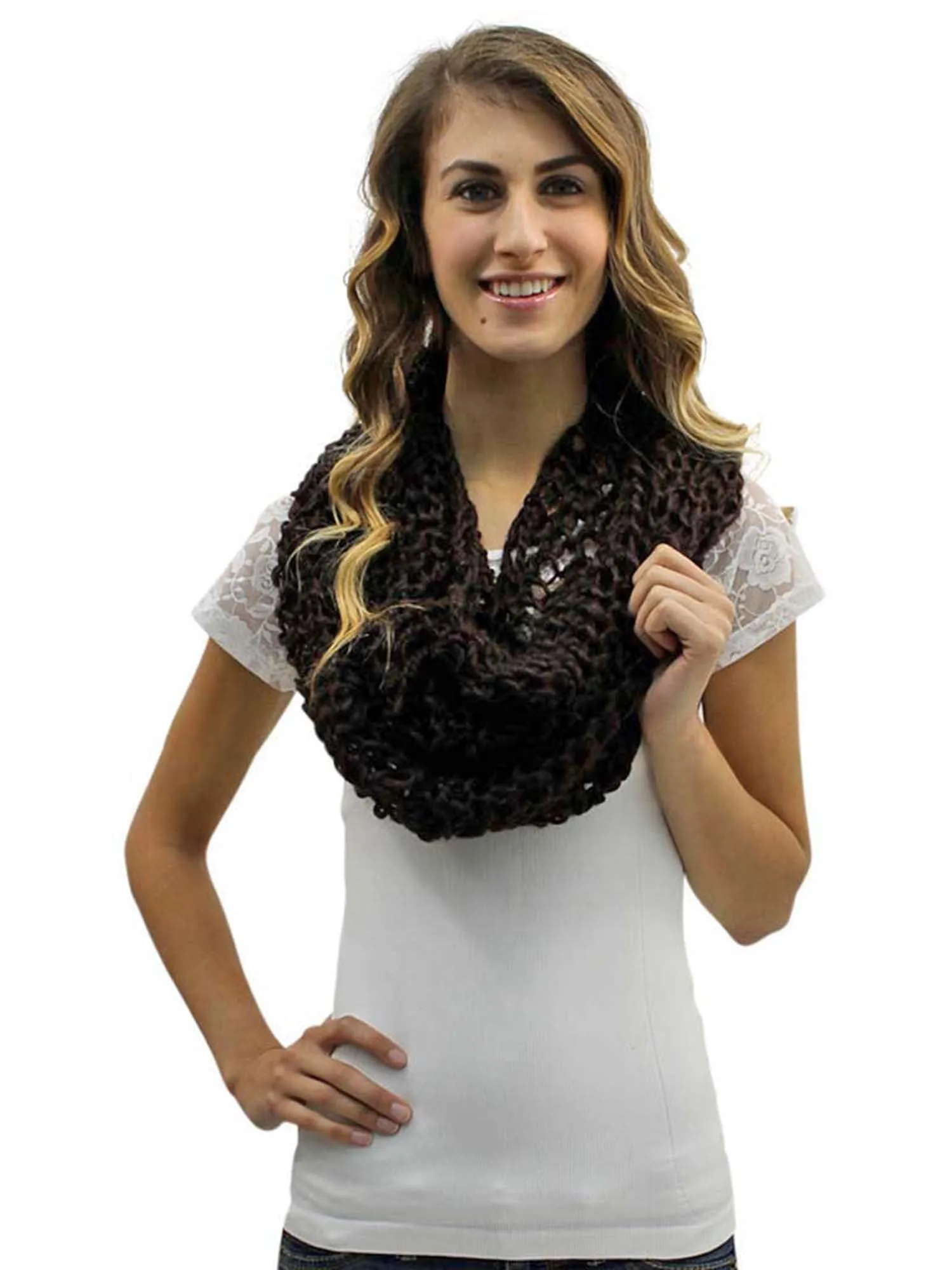 Crocheted Knit Infinity Scarf Shawl