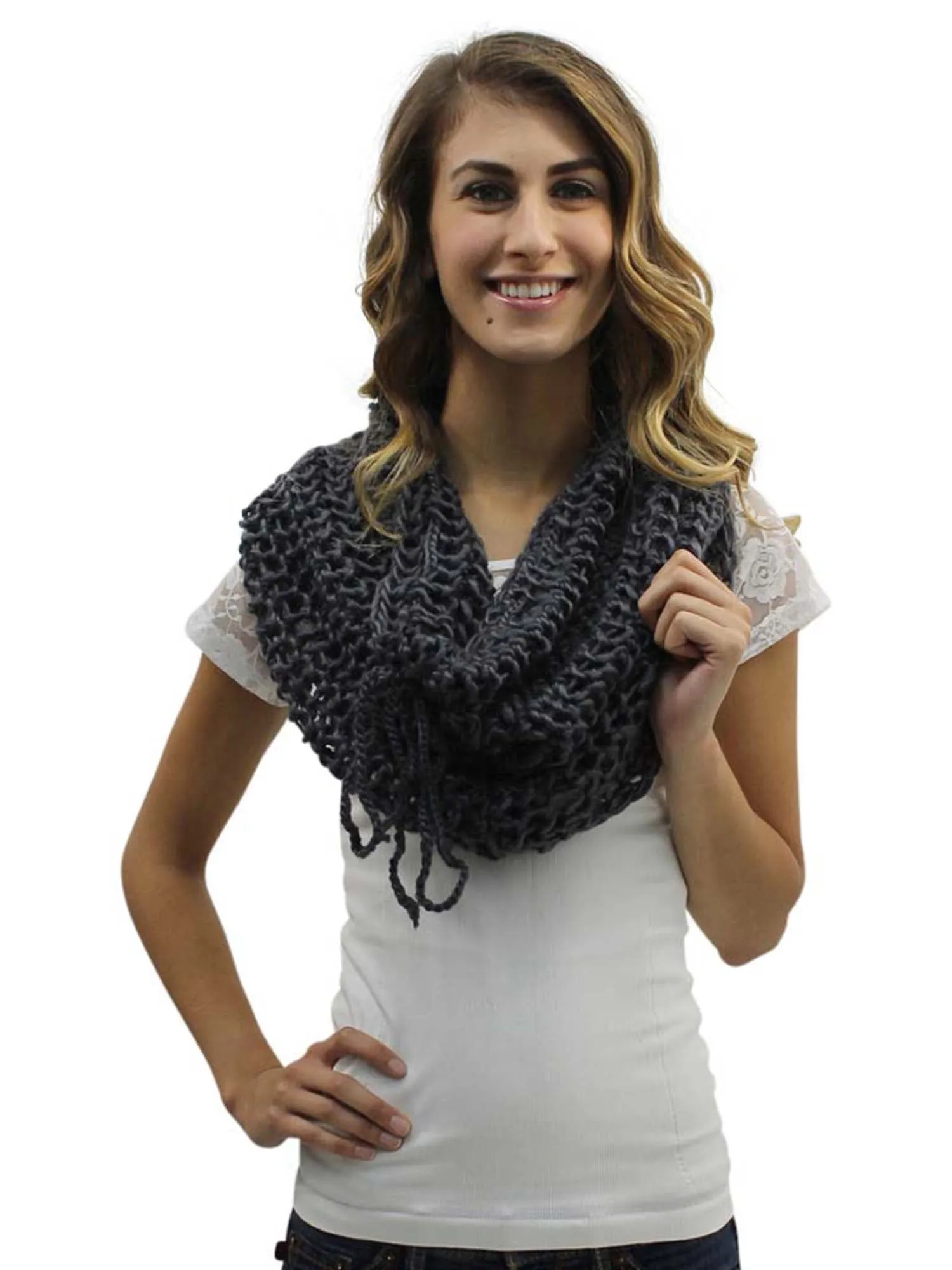 Crocheted Knit Infinity Scarf Shawl