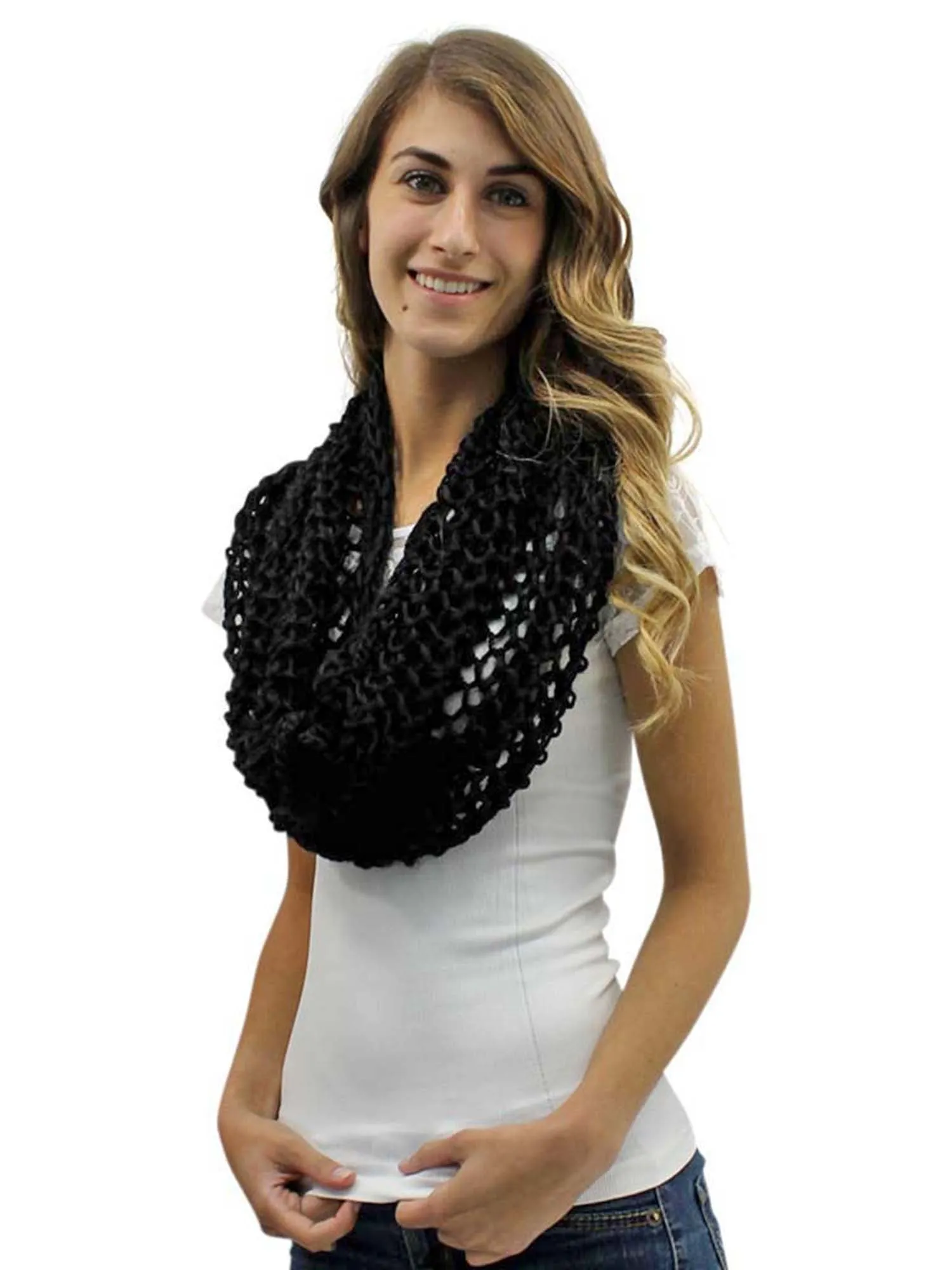 Crocheted Knit Infinity Scarf Shawl