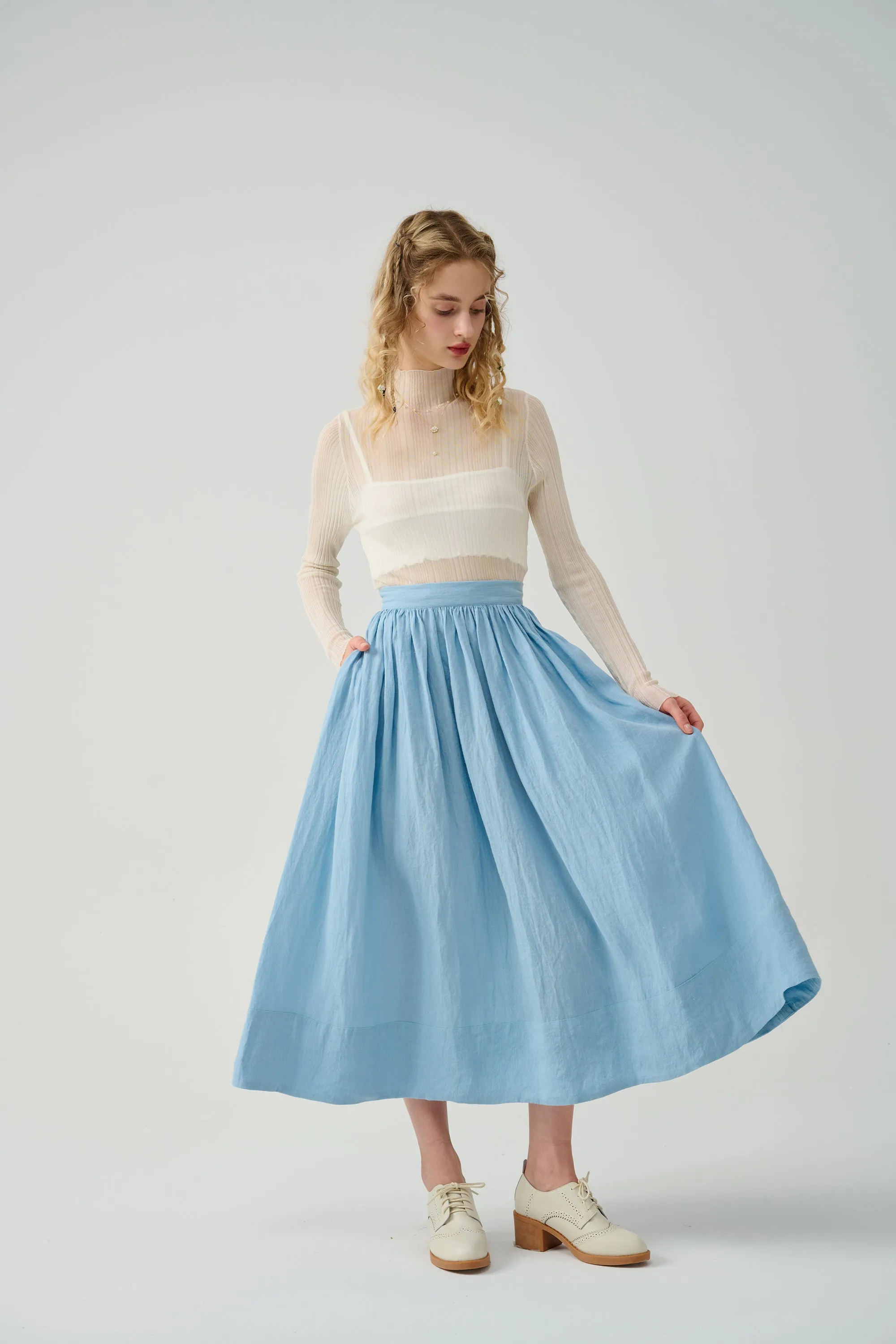 Daisy 03 | Pastel Green Linen Skirt