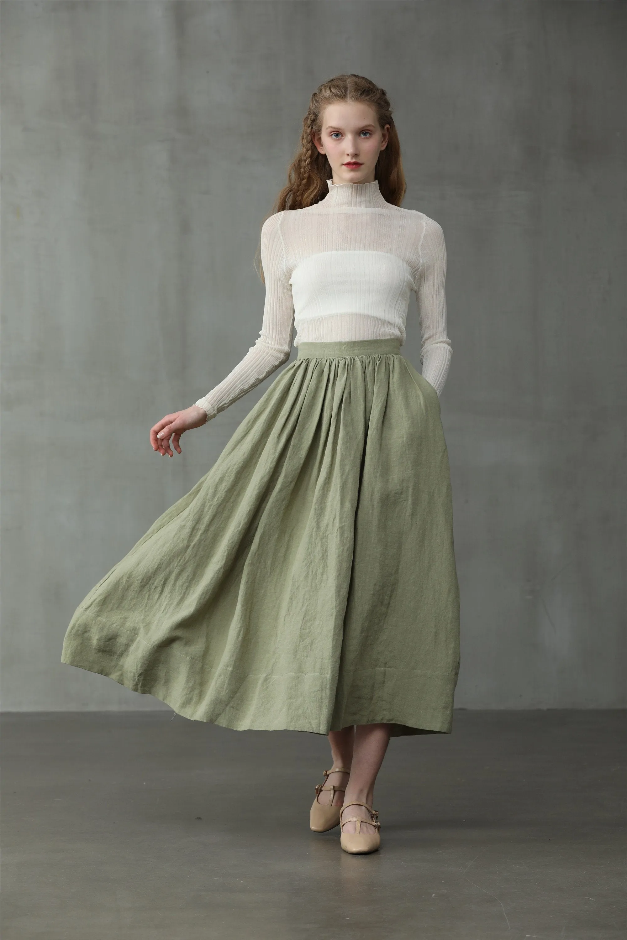 Daisy 03 | Pastel Green Linen Skirt