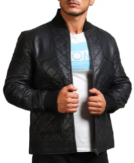 Diamond Quilted Black Leather Jacket