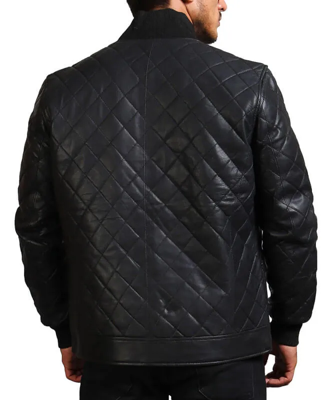 Diamond Quilted Black Leather Jacket