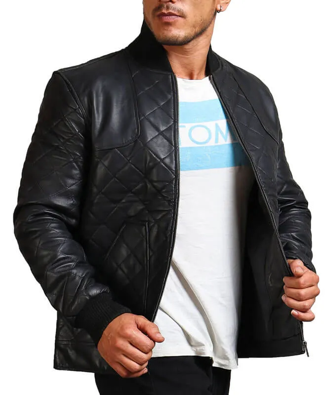 Diamond Quilted Black Leather Jacket