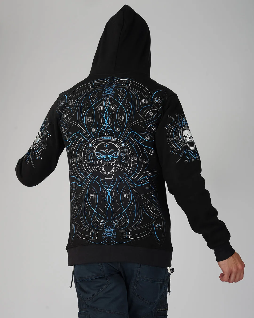 DJ Skull Trance | zip up Cotton Hoodie | UV Light Reactive Plus Glow in Dark